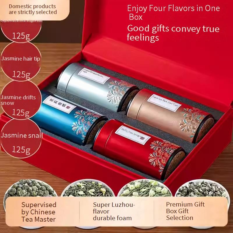 Longdishan 2025 Jasmine Tea Gift Box, Premium Strong Aroma Green Tea Piaoxue Dragon Pearl, Authentic Tea, Ideal for New Year Gifting