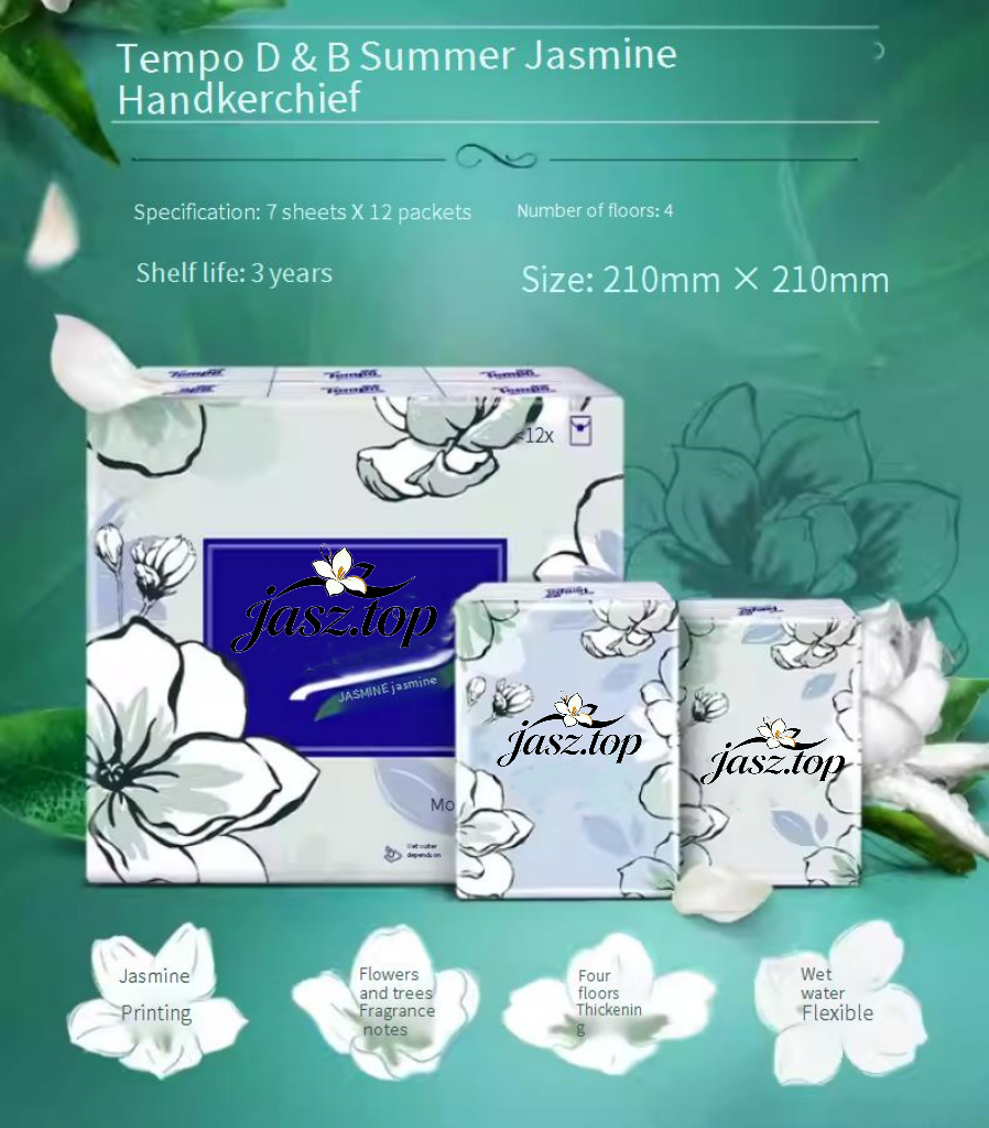 Jasmine Scented Pocket Tissues, Light Fragrance, 4-Ply Thickened, 12/24 Packs, Portable Travel Size