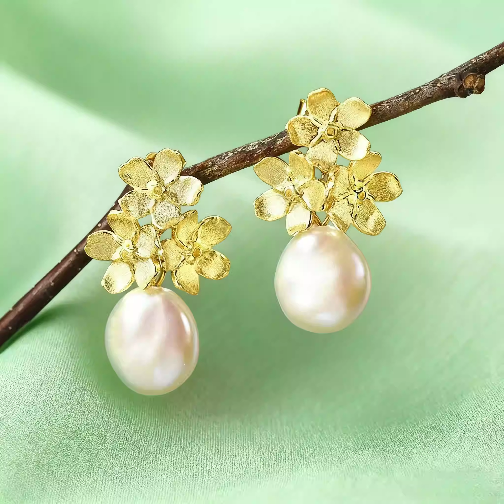 New Chinese-style Baroque Pearl Earrings S925 Sterling Silver Jasmine Flower Earrings with Two Wearing Methods