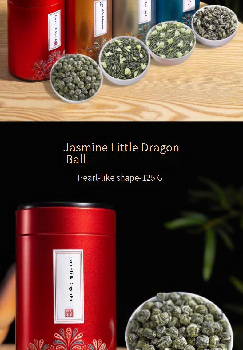 Longdishan 2025 Jasmine Tea Gift Box, Premium Strong Aroma Green Tea Piaoxue Dragon Pearl, Authentic Tea, Ideal for New Year Gifting