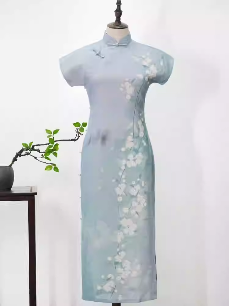 Huakai Moli 125cm Improved New Chinese Style Ancient Method Full Opening with Lining Positioned Flower Mid-Length Cheongsam