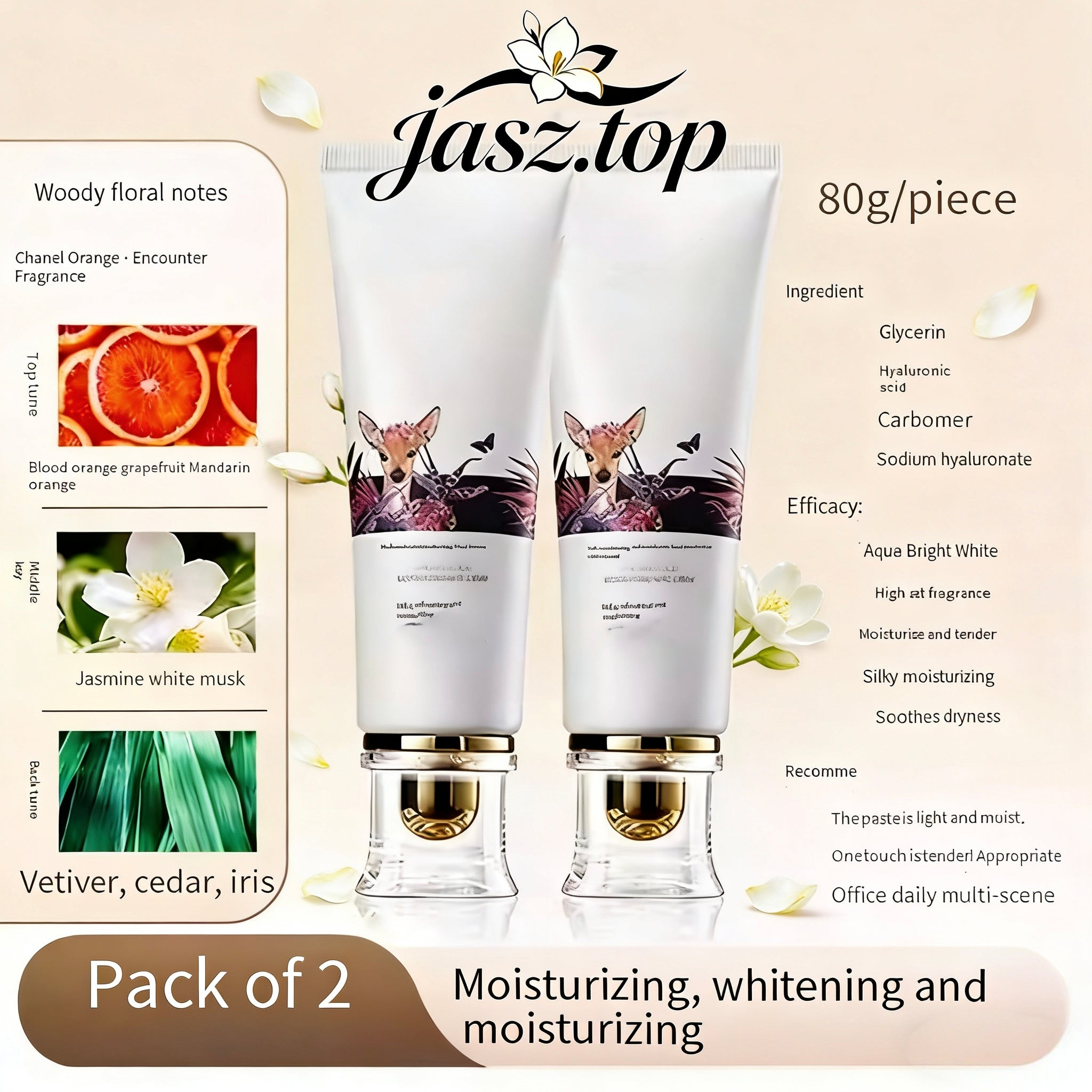 Hand Cream: Refreshing & Brightening, Jasmine Scent, Hydrating & Moisturizing, Non-greasy