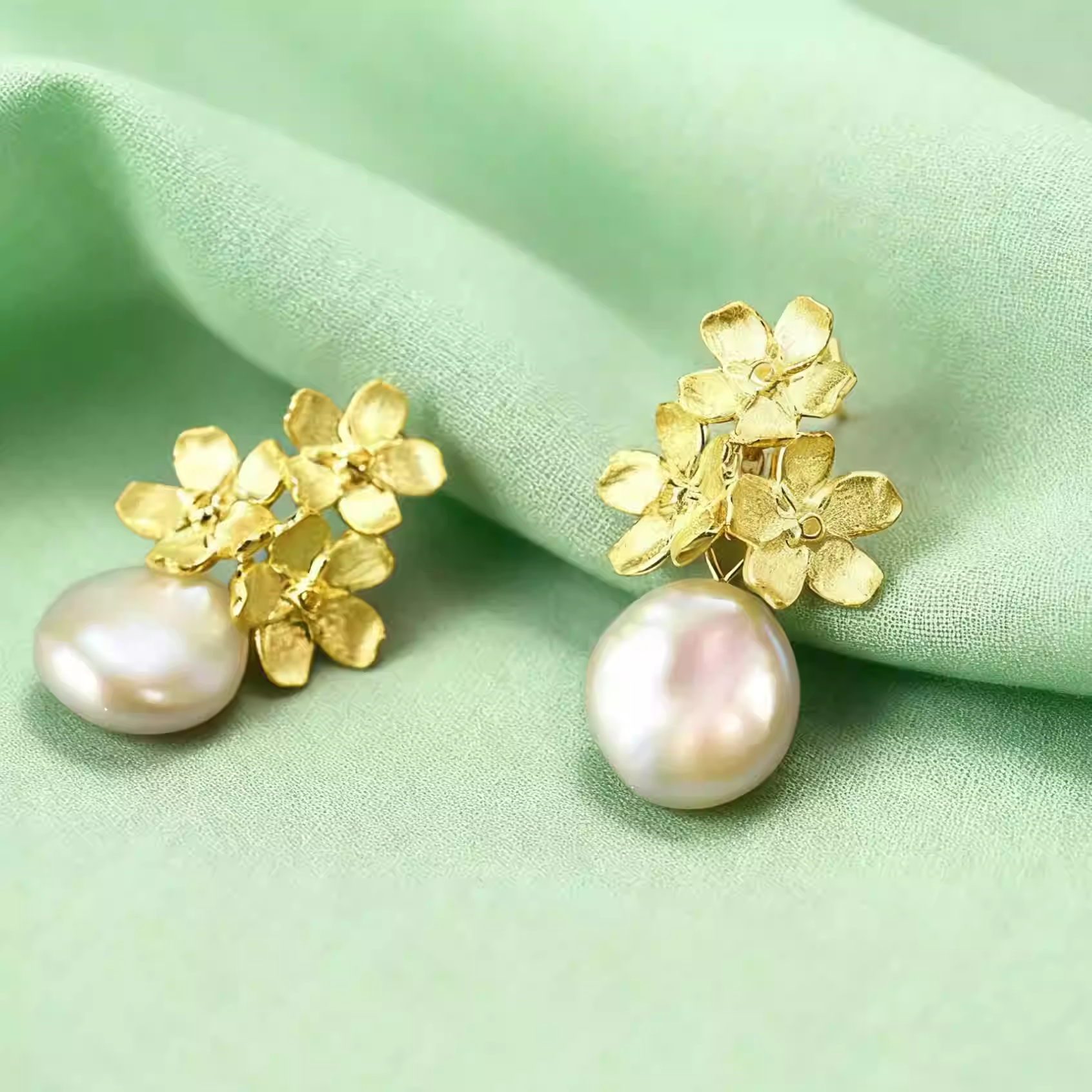 New Chinese-style Baroque Pearl Earrings S925 Sterling Silver Jasmine Flower Earrings with Two Wearing Methods