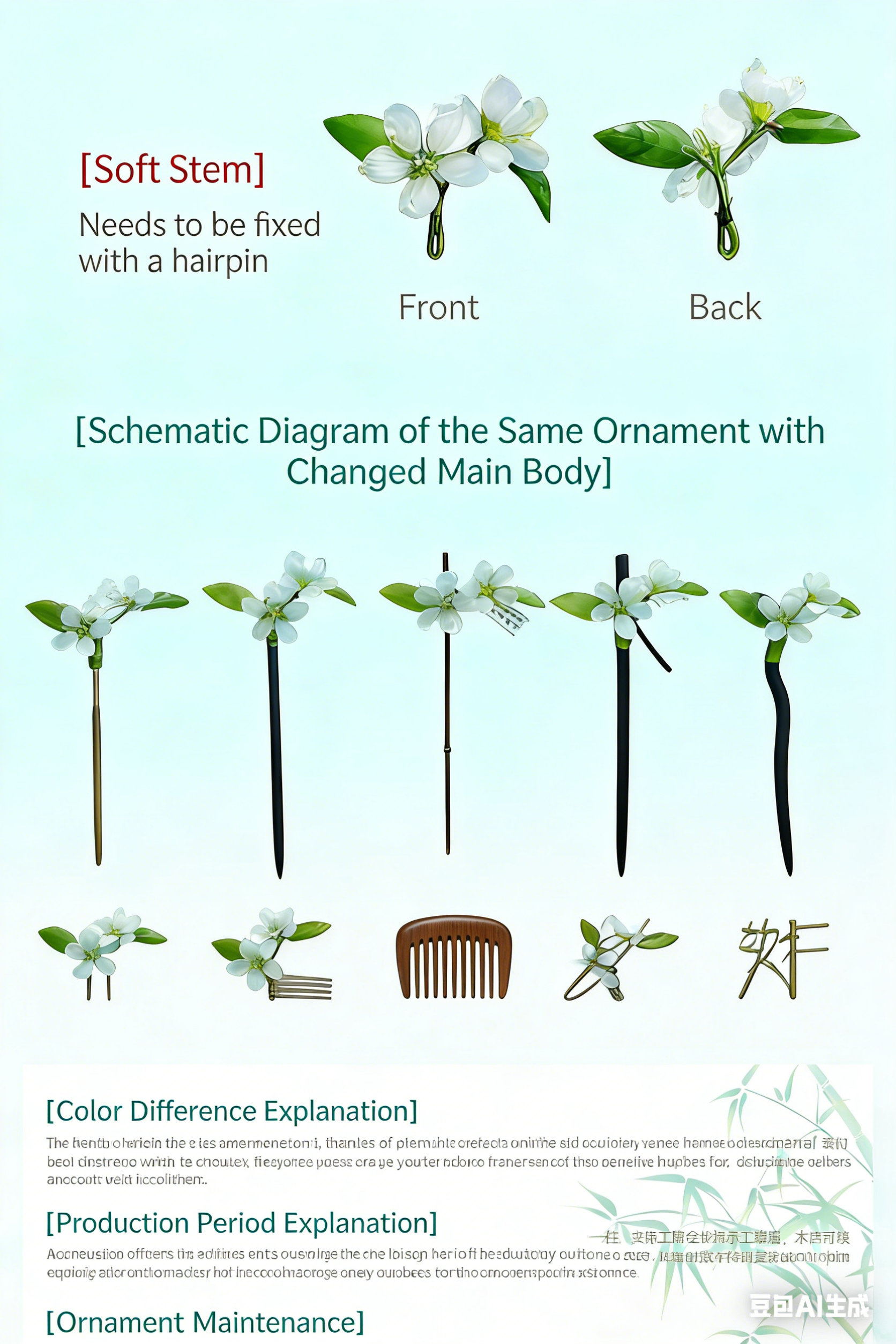 Jasmine with Drooping Flowers Bamboo Hairpin, Heat-Shrink Flower Hairpin, Bamboo Hairpin, U-Shaped New Chinese Style Tassel Hairpin, National Style Hanfu Hairpin for Women