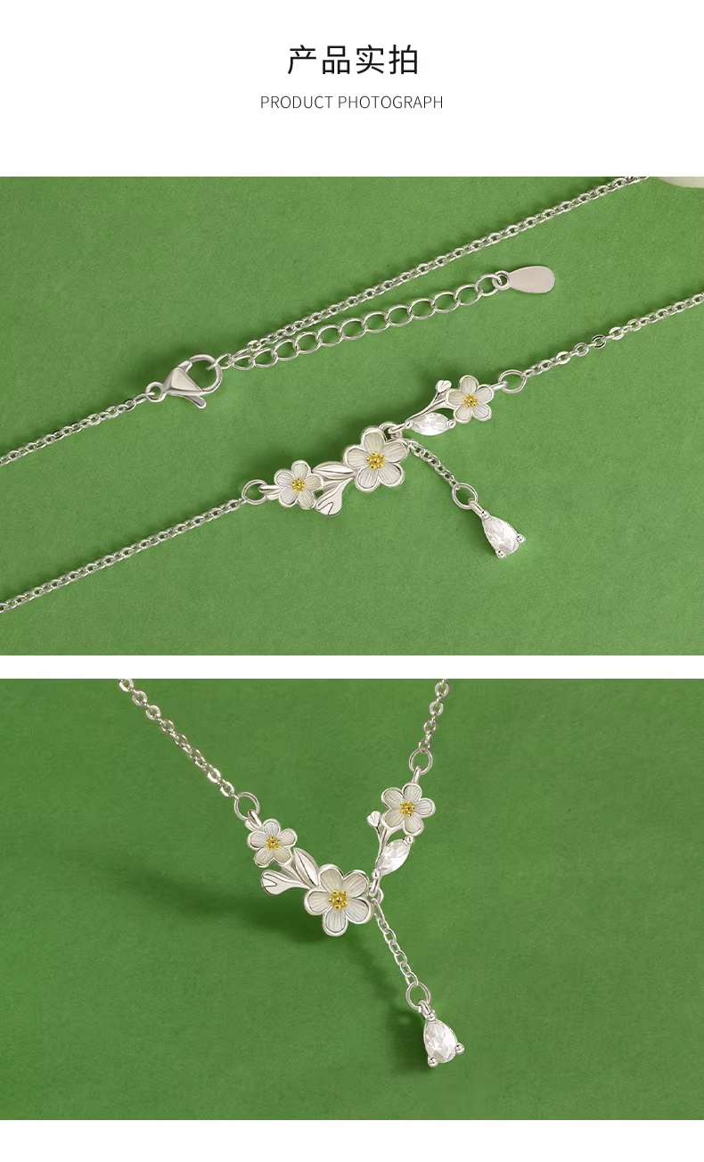 Moli Jasmine 999 Pure Silver Necklace, niche, light luxury, and high-end