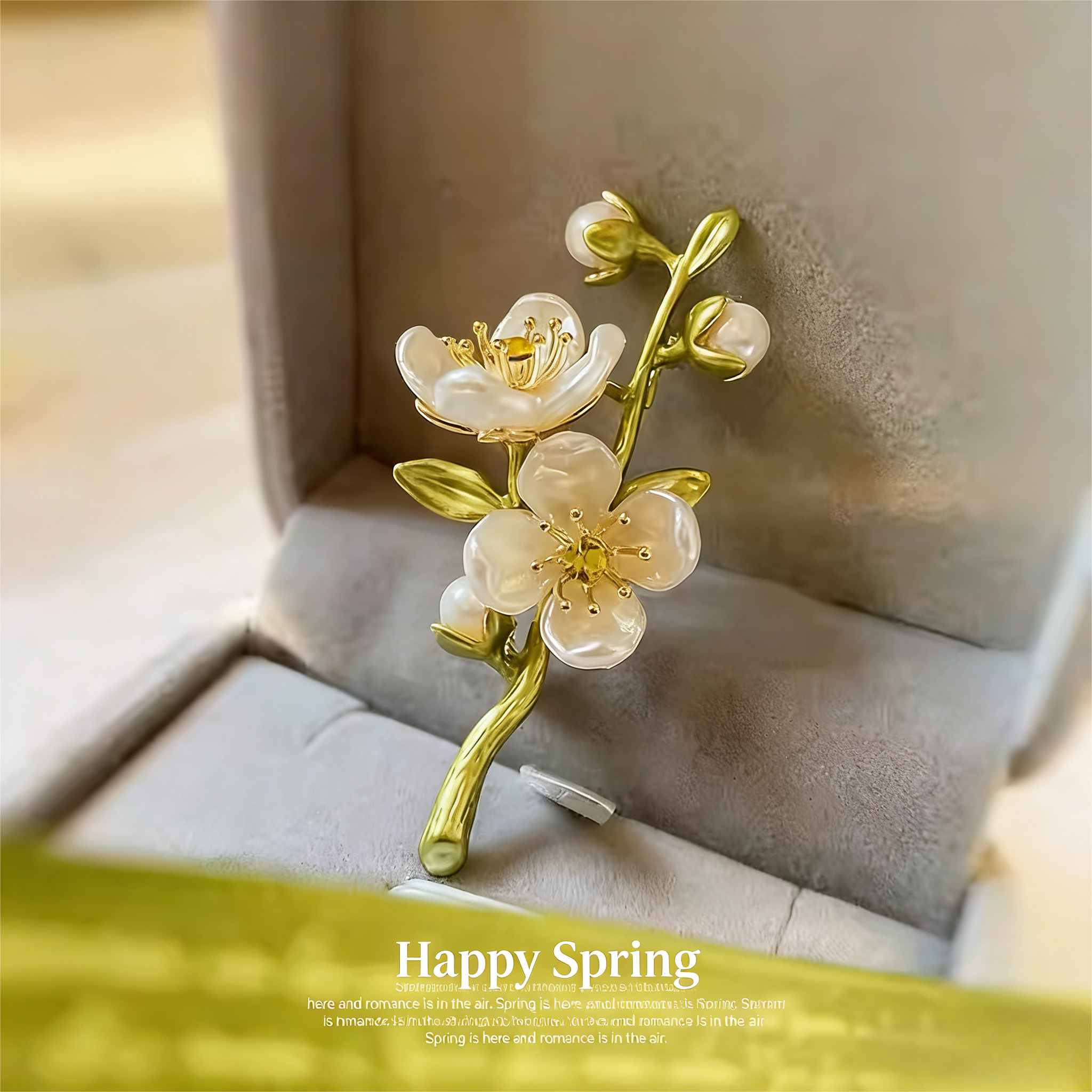 Literary and fresh green jasmine brooch, high-end, niche, fashionable pearl corsage pin