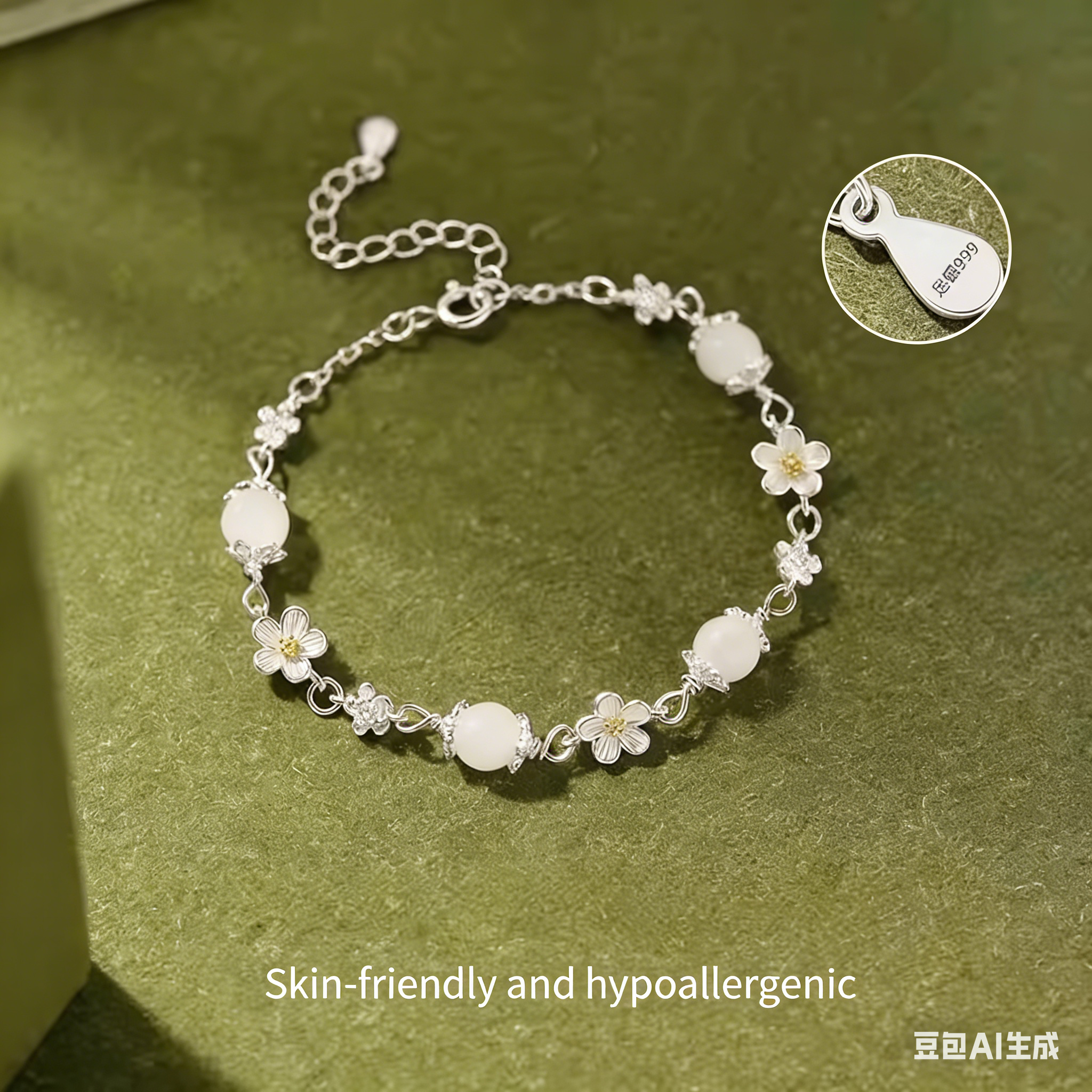Sterling silver S999 pure silver bracelet, light luxury and niche, "Mo Li" jasmine bracelet, women's high-end and exquisite Hetian jade bracelet