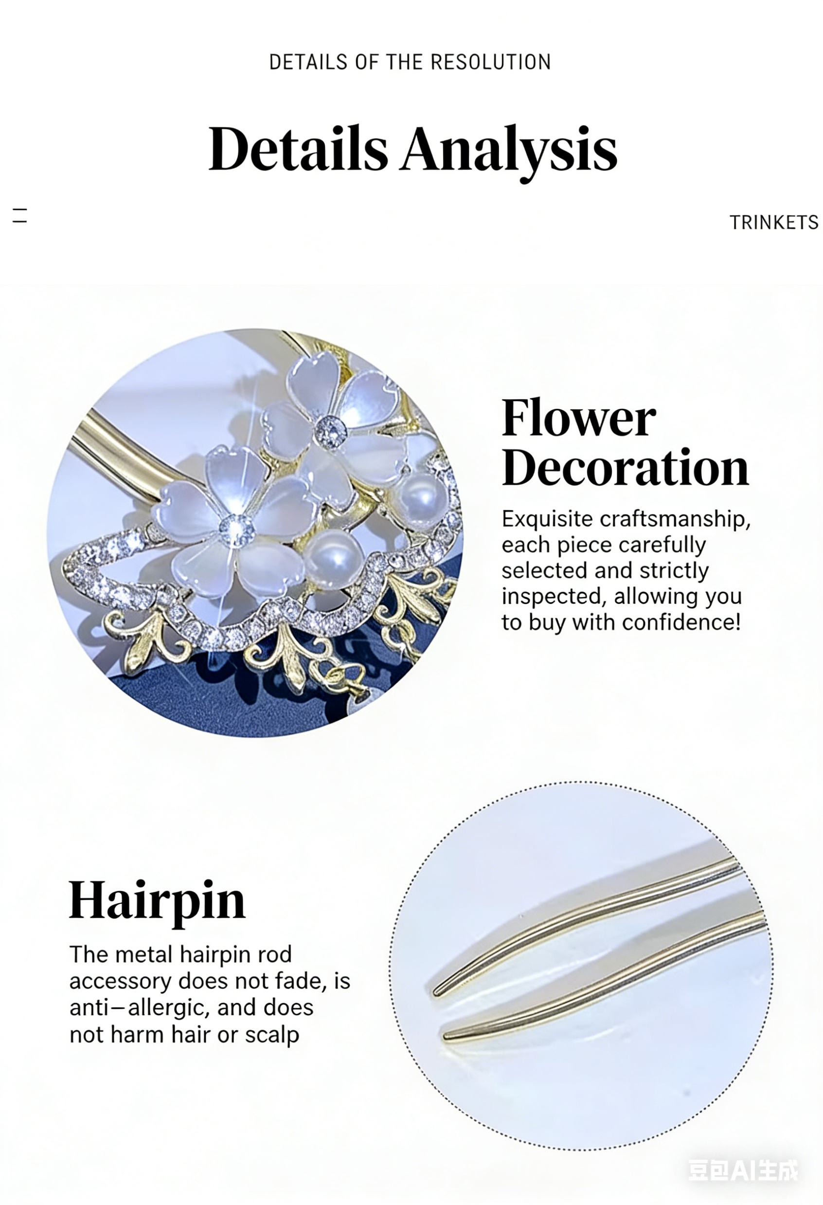 Ancient-style jasmine tassel U-shaped hairpin for bun styling, new Chinese-style hair accessory, popular internet-famous hairpin, daily hair-up hairpin