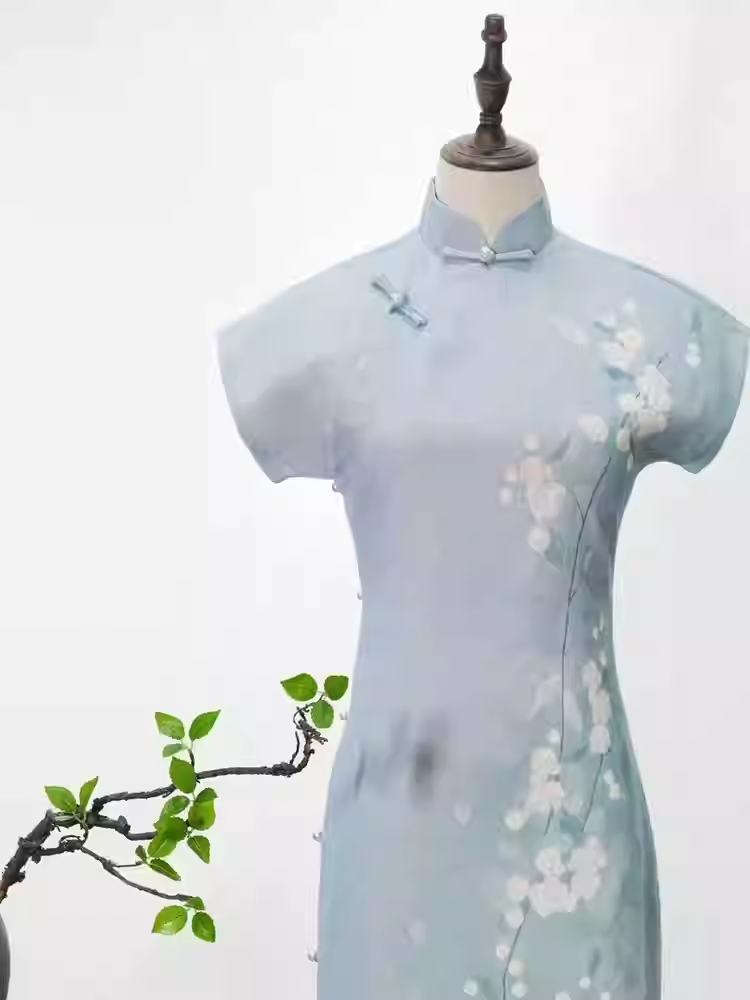 Huakai Moli 125cm Improved New Chinese Style Ancient Method Full Opening with Lining Positioned Flower Mid-Length Cheongsam