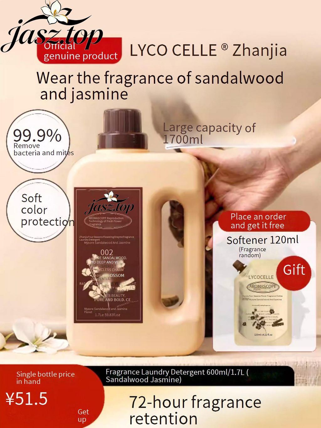 Sandalwood & Jasmine Scented Laundry Detergent | 72H Long-Lasting | Blossom Home Four Seasons Floral