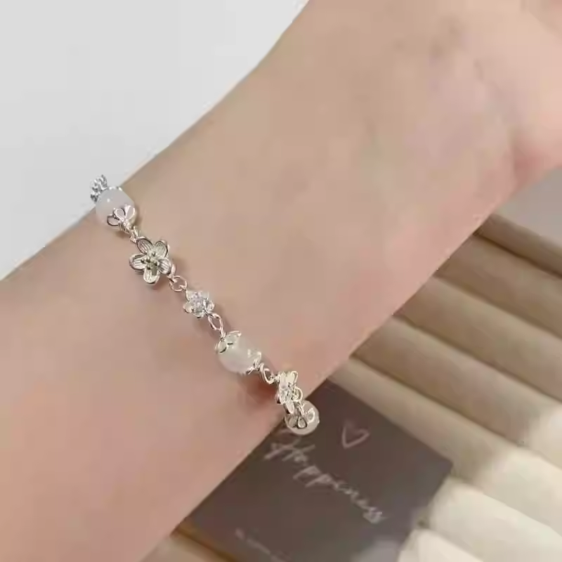 Sterling silver S999 pure silver bracelet, light luxury and niche, "Mo Li" jasmine bracelet, women's high-end and exquisite Hetian jade bracelet