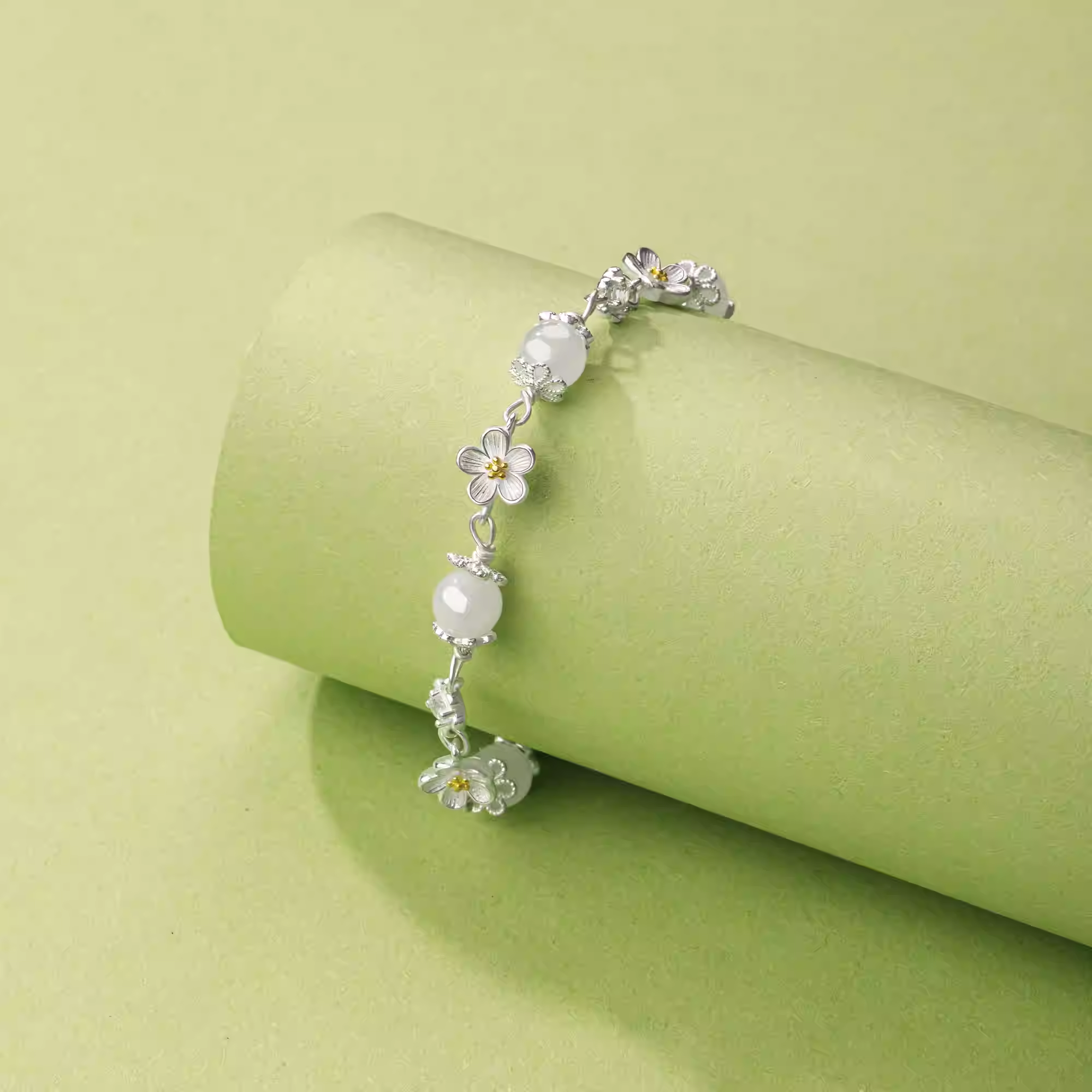 Sterling silver S999 pure silver bracelet, light luxury and niche, "Mo Li" jasmine bracelet, women's high-end and exquisite Hetian jade bracelet