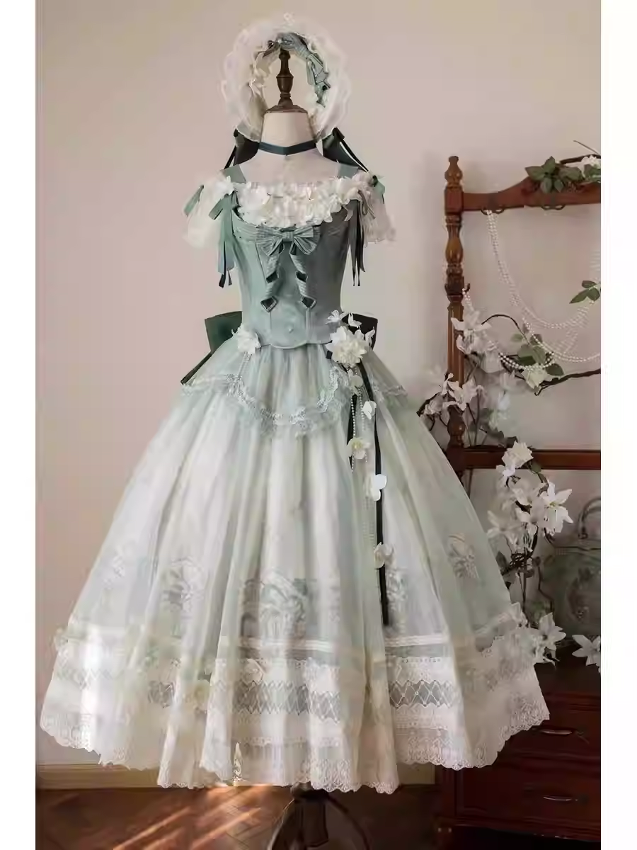 Yuanshan Jasmine Lolita dress, green evening gown for women, sweet and lovely runaway princess dress