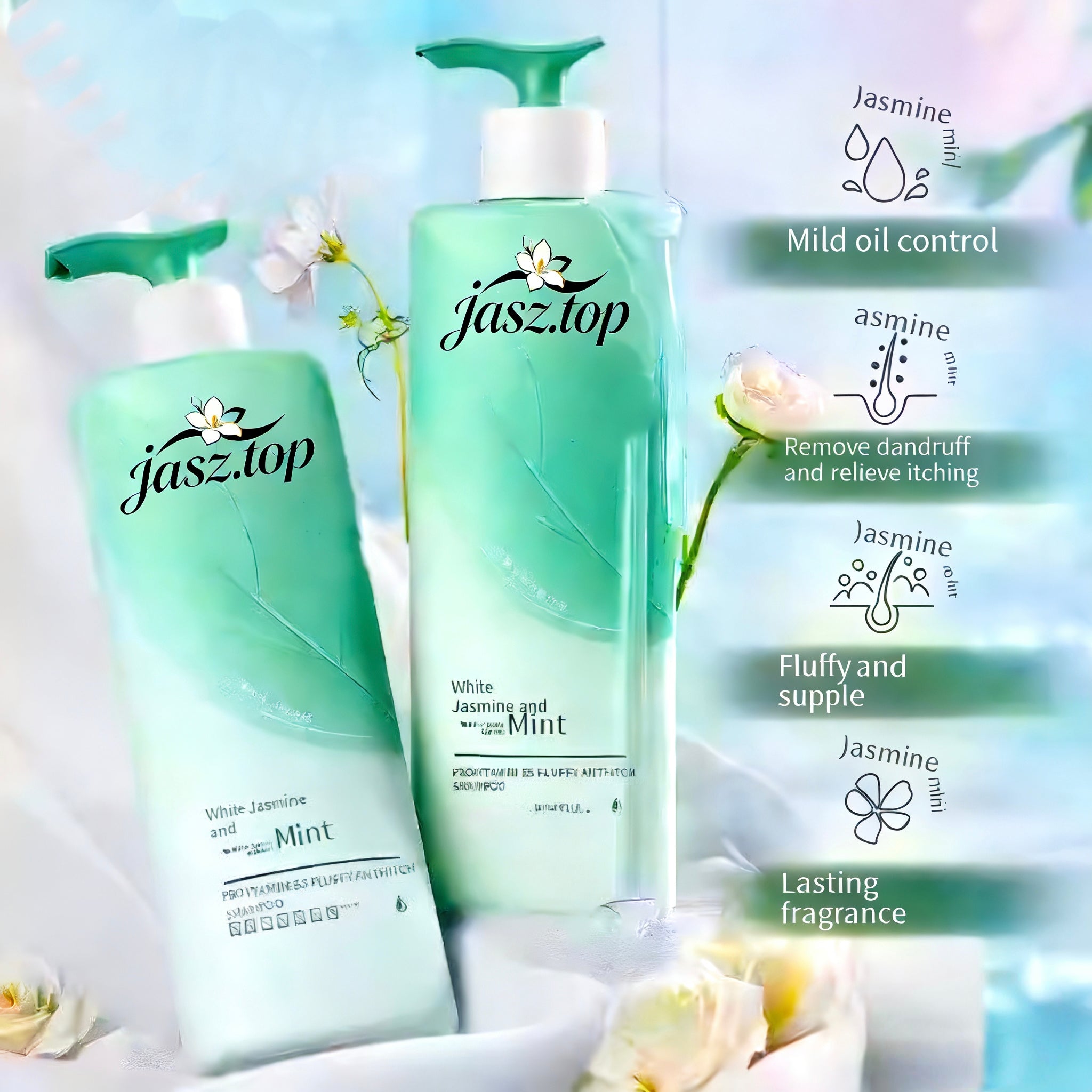 Peppermint & Jasmine Shampoo - Oil Control, Volumizing, Smoothing, Moisturizing, Refreshing, Long-Lasting Fragrance, Dandruff & Itch Relief