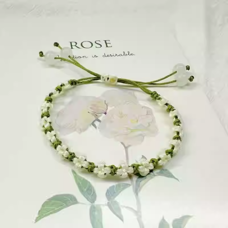 Jasmine bracelet, Three Lives Three Worlds peach blossom daisy finished hand rope bracelet, handmade gift for best friends, finished woven, available