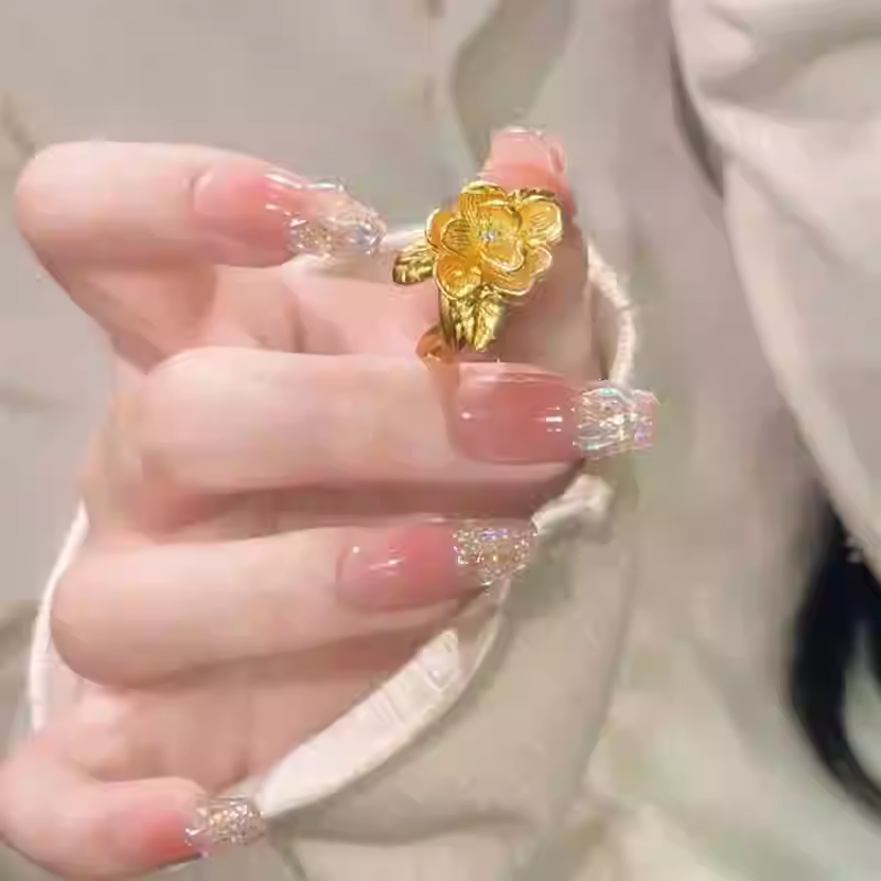 Gold Flower Jasmine Ring for Women, Open Adjustable Index Finger Ring with Unique Design Sense