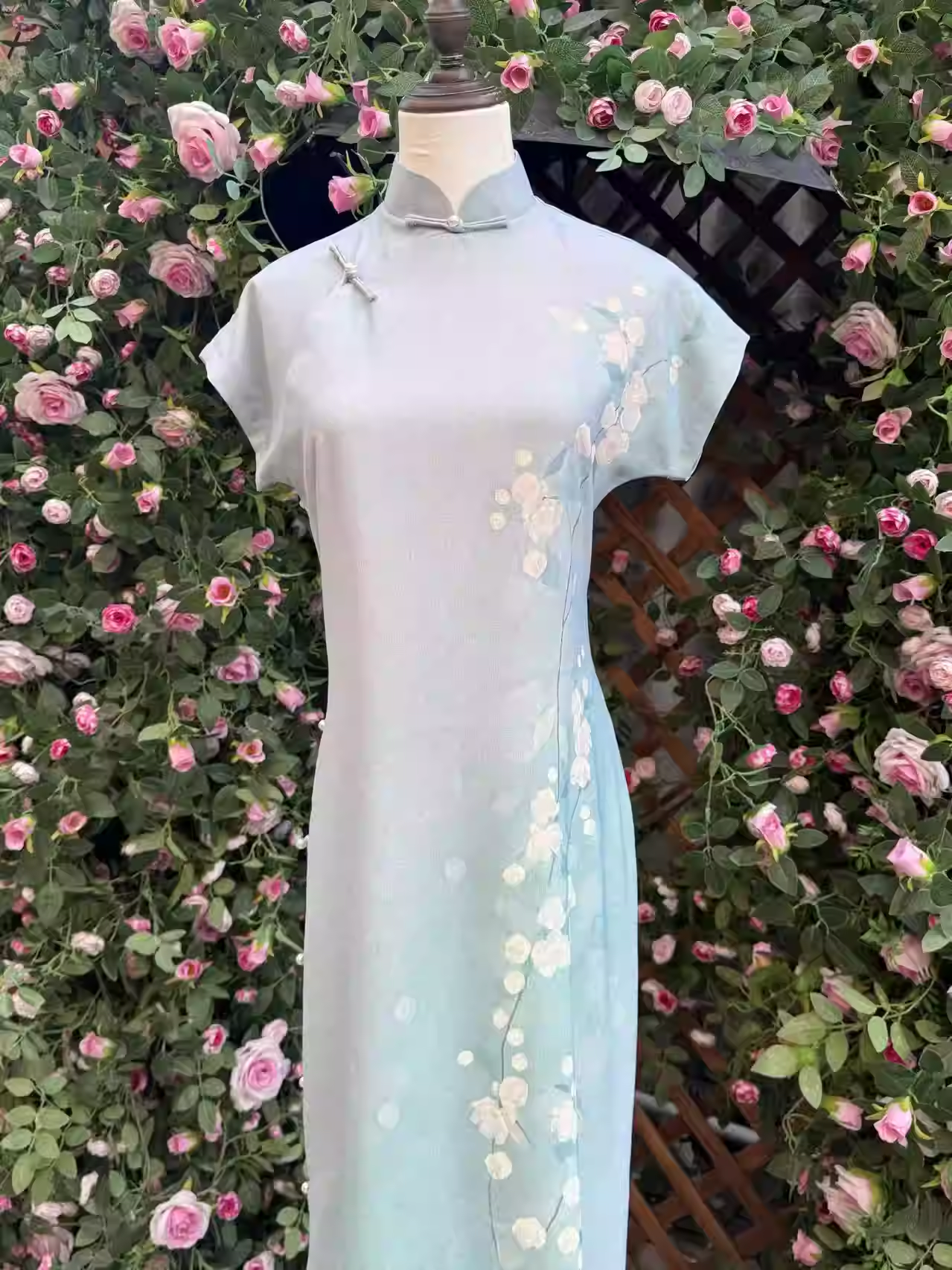 Huakai Moli 125cm Improved New Chinese Style Ancient Method Full Opening with Lining Positioned Flower Mid-Length Cheongsam