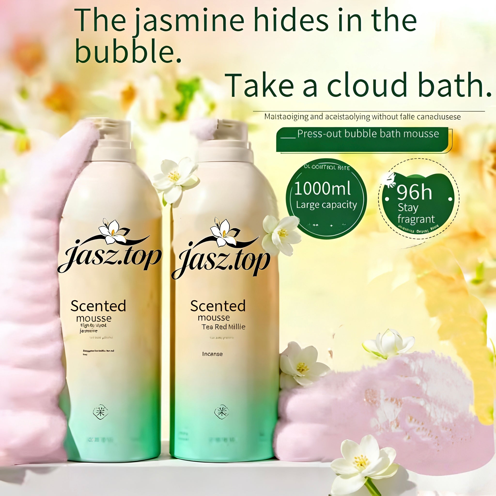 Jasmine Fragrance Shower Mousse, Amino Acid Cloud Foam, Long-Lasting Scent, Deep Cleansing, Hydrating & Moisturizing, Oil-Control Shower Lotion