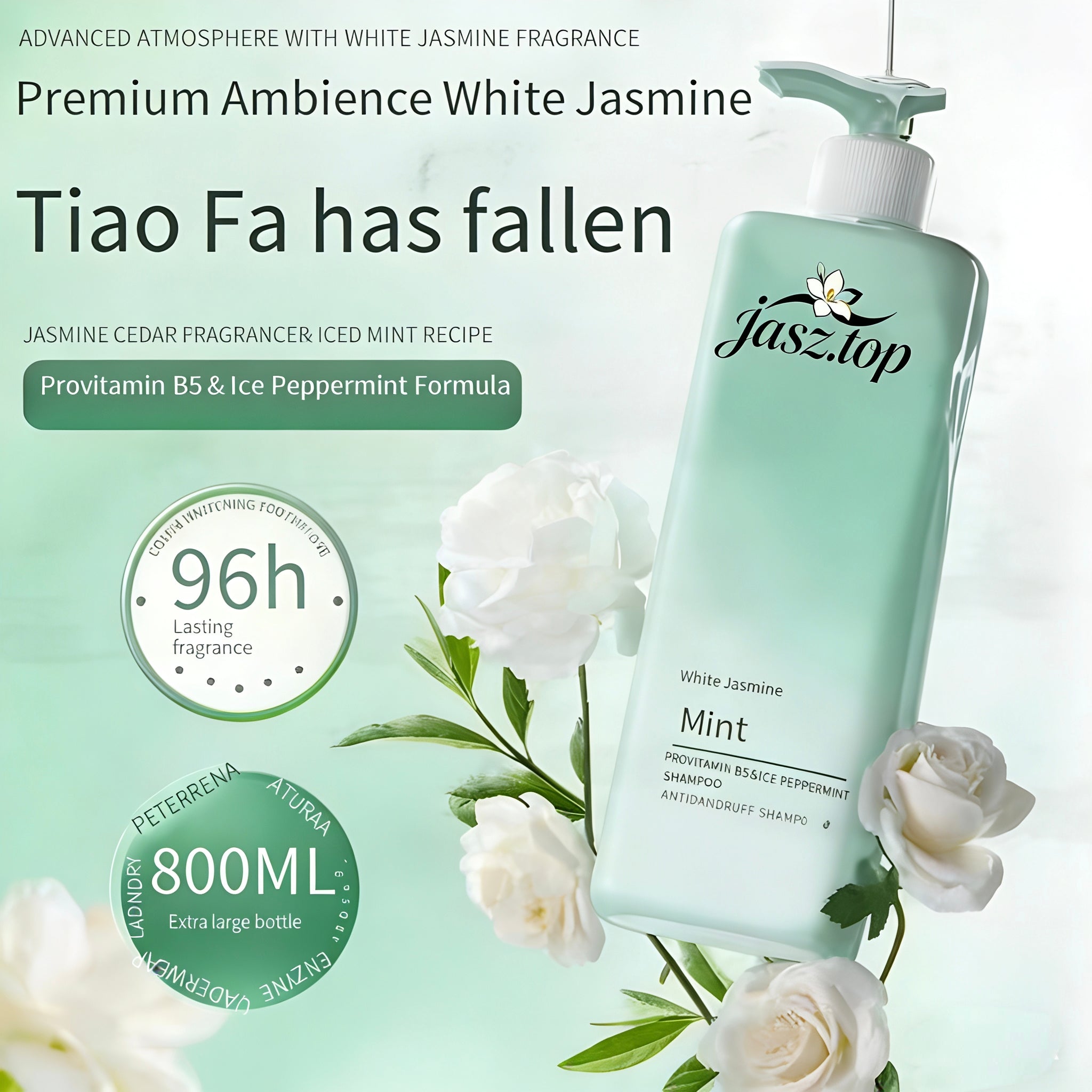 Peppermint & Jasmine Shampoo - Oil Control, Volumizing, Smoothing, Moisturizing, Refreshing, Long-Lasting Fragrance, Dandruff & Itch Relief